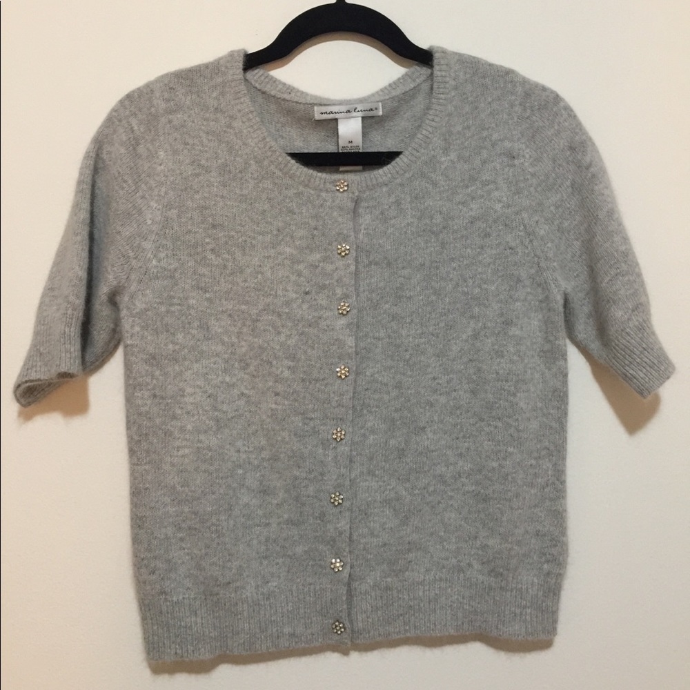 Short Sleeved Cardigan with Flower Jeweled Buttons